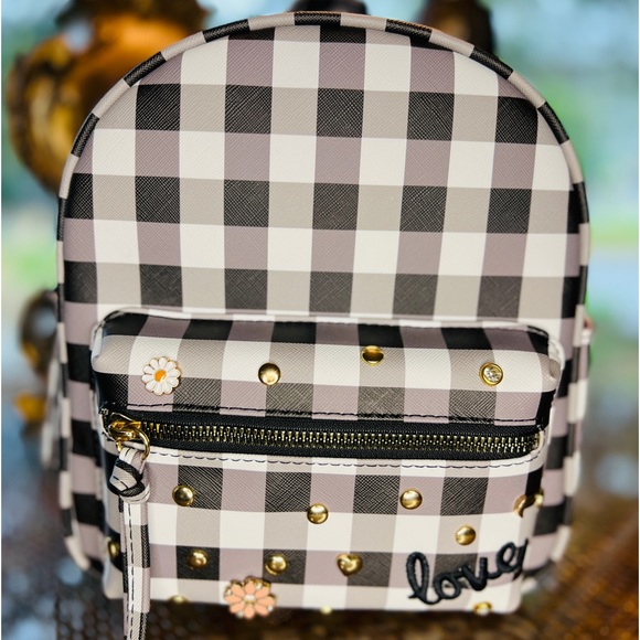New Love Backpack Black & White Check Rhinestone & Studs main image 7